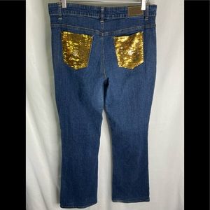 ROCAWEAR WOMENS STRAIGHT LEG JEANS SOLID GOLD TONE SEQUINS ON BK POCKET SZ 16 L9